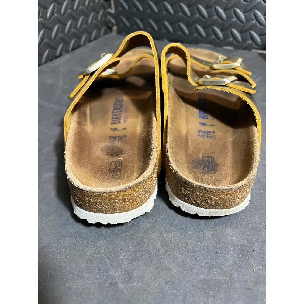 Birkenstock Arizona Sandals Mens 42 Gold Metallic Double Strap Cork Slides